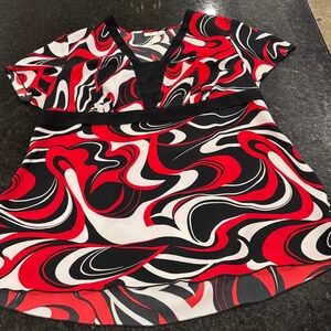 Cato womens 2xl blouse red black white dress shirt detail waist see pictures